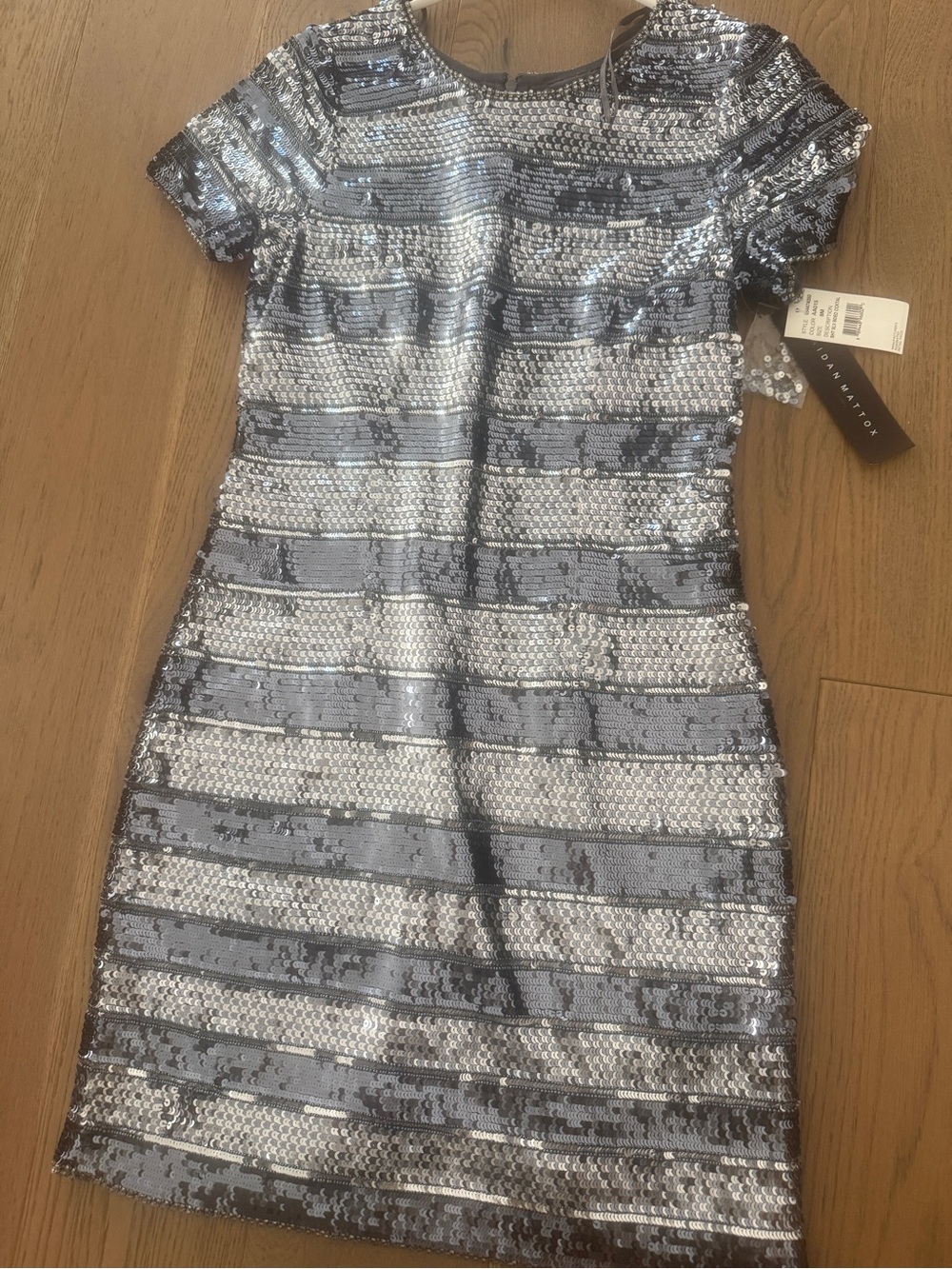 Aidan Mattox Silver Sequined Striped Cocktail Dress